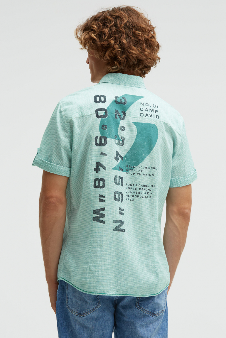 Streifenhemd Kurzarm mit Backprint island green