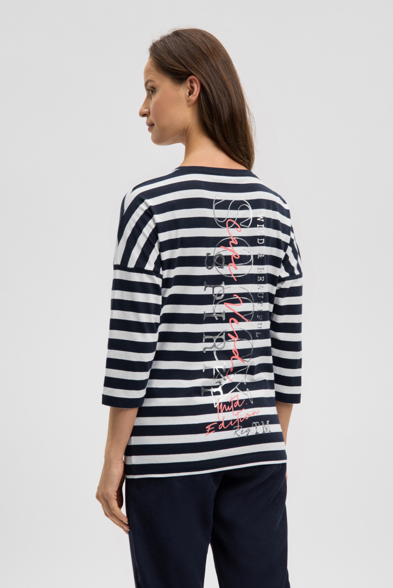 Streifenshirt mit Rücken-Print und 3/4-Ärmeln blue navy / opticwhite