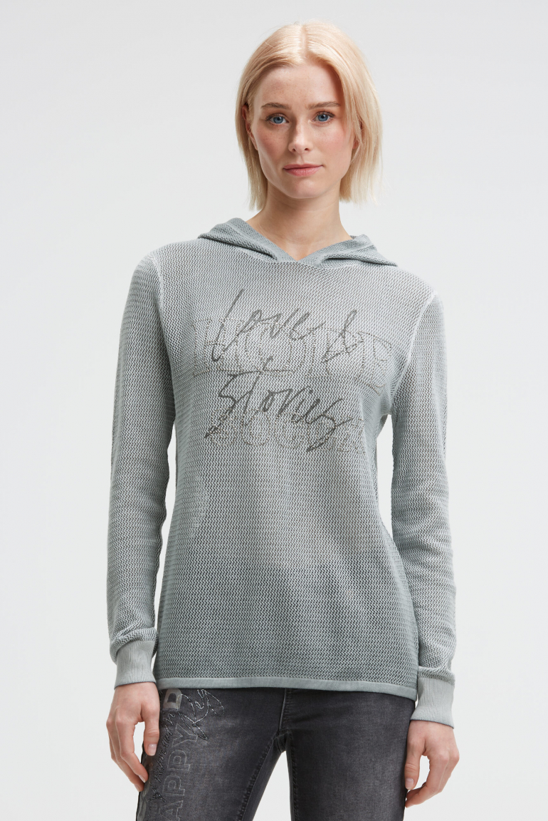 Strick-Hoodie mit Mesh-Struktur und Artwork lunar grey