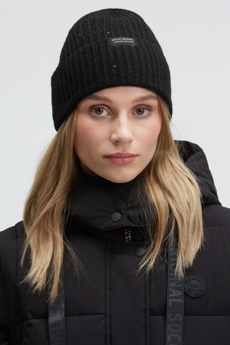 Strickmütze mit Mini-Pailletten black
