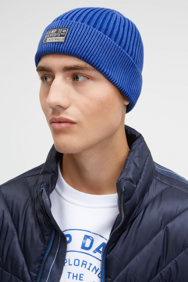 Strickmütze Stone Washed mit Label Patch flight blue