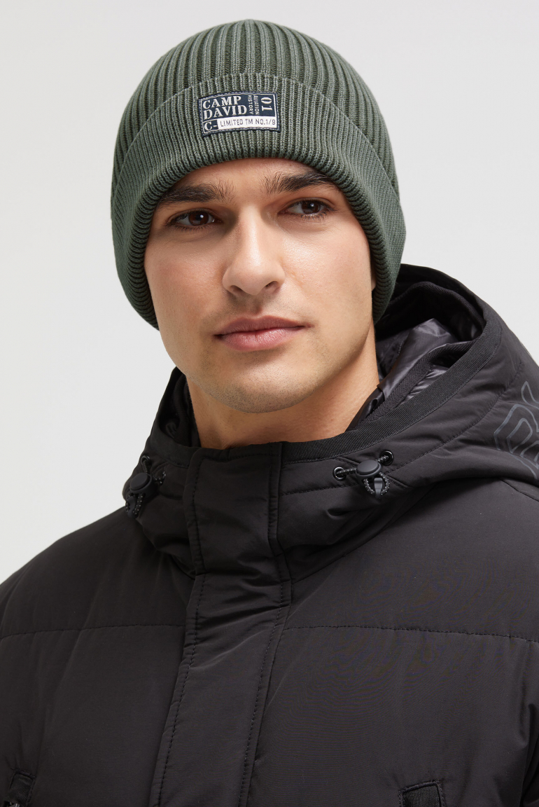 Strickmütze Stone Washed mit Label Patch medium khaki