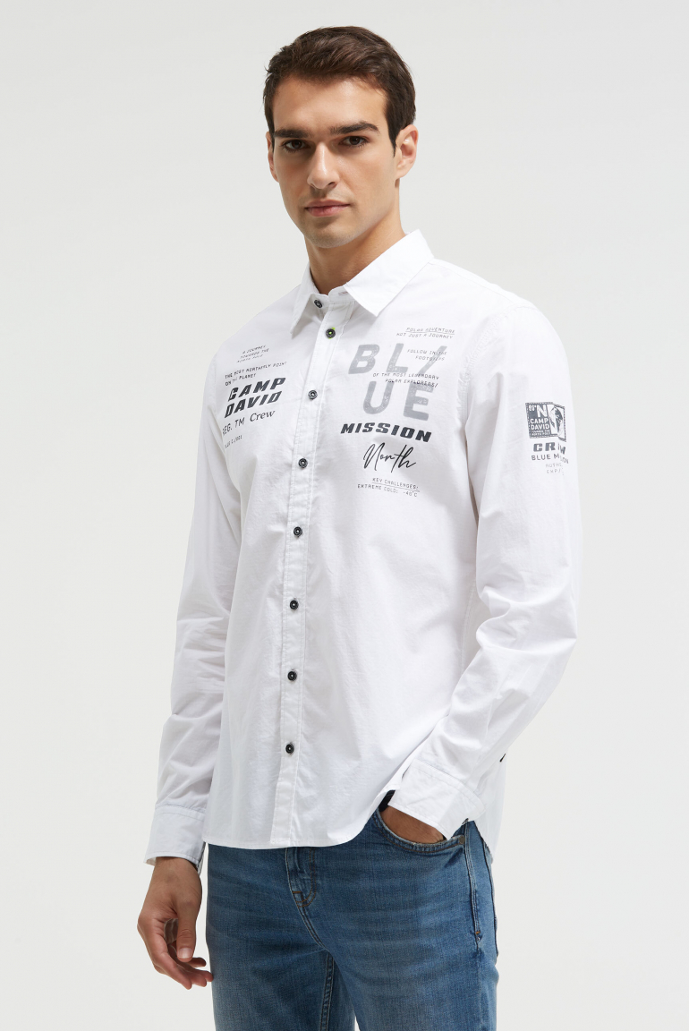 Strukturiertes Langarmhemd mit Used Print opticwhite