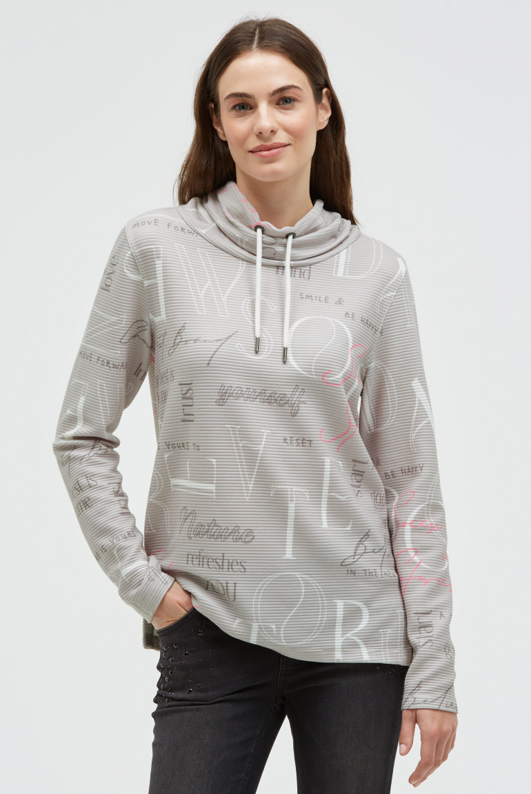 Strukturiertes Sweatshirt mit hohem Kragen und Artwork fresh grey
