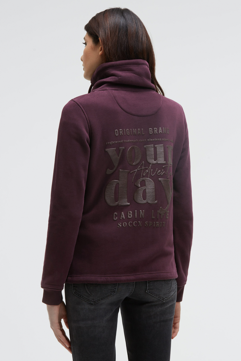 Sweatjacke mit hohem Kragen und Rücken-Print night plum