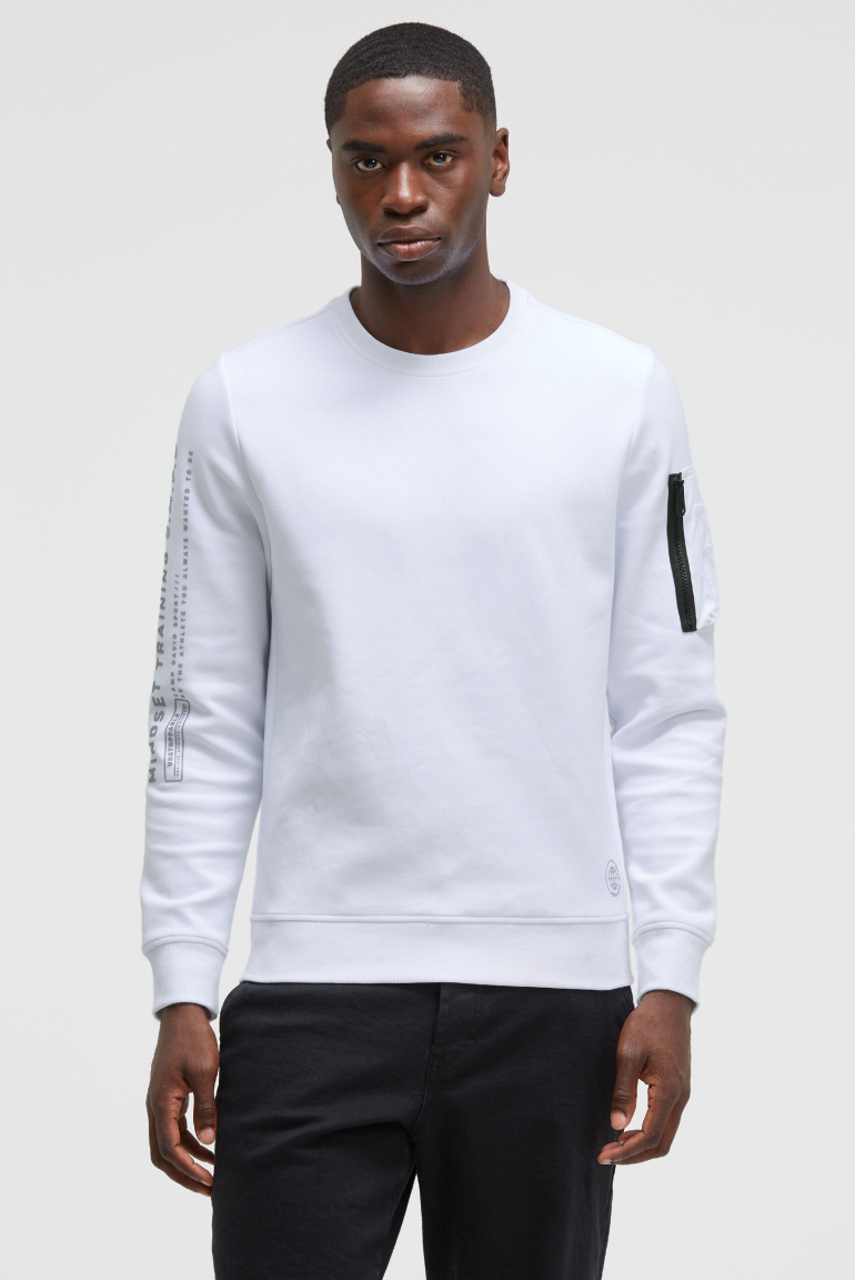 Sweatshirt aus Interlock mit Ärmeltasche und Artwork opticwhite