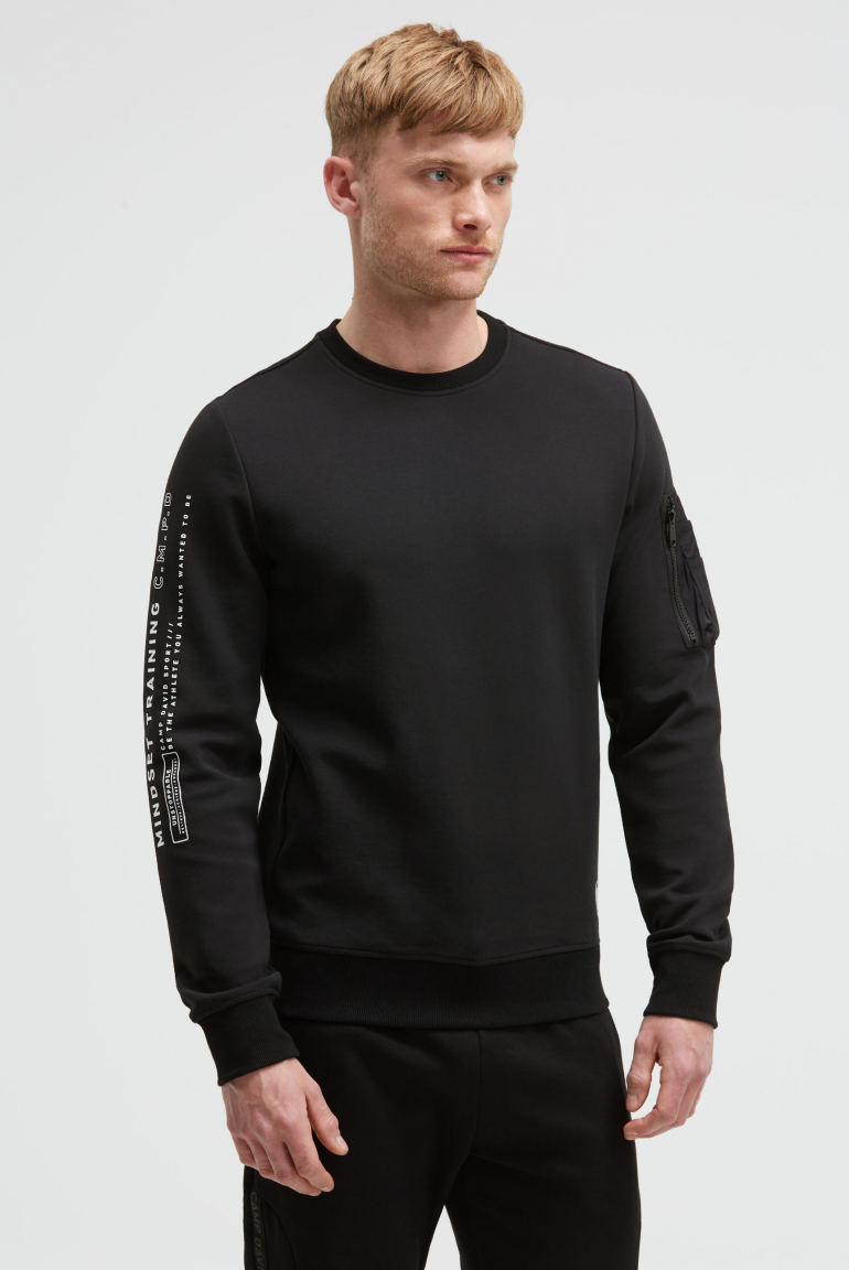 Sweatshirt aus Interlock mit Ärmeltasche und Artwork black