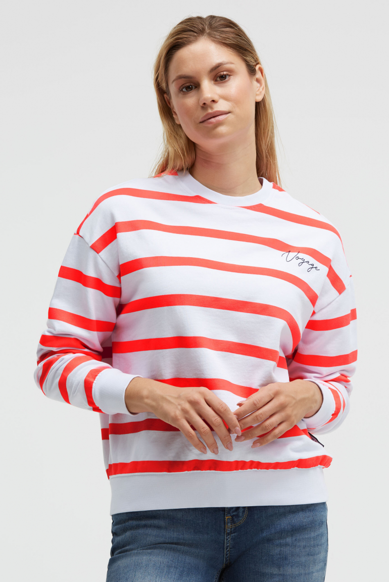 Sweatshirt mit Streifen-Design und Stickerei opticwhite