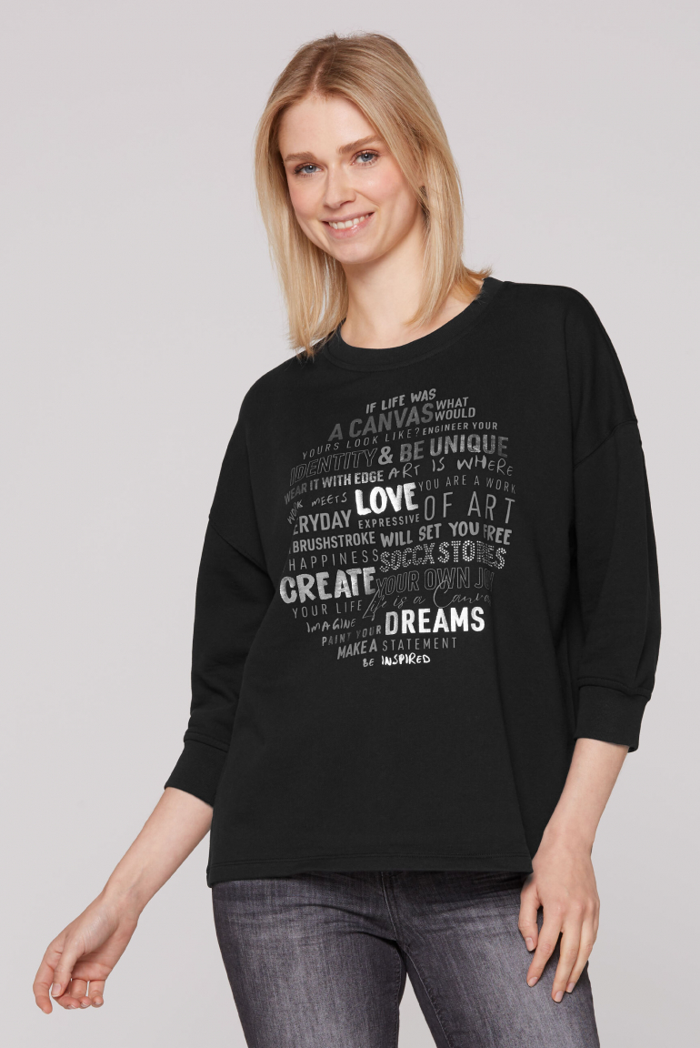Sweatshirt mit Wording Print und 3/4-Arm black