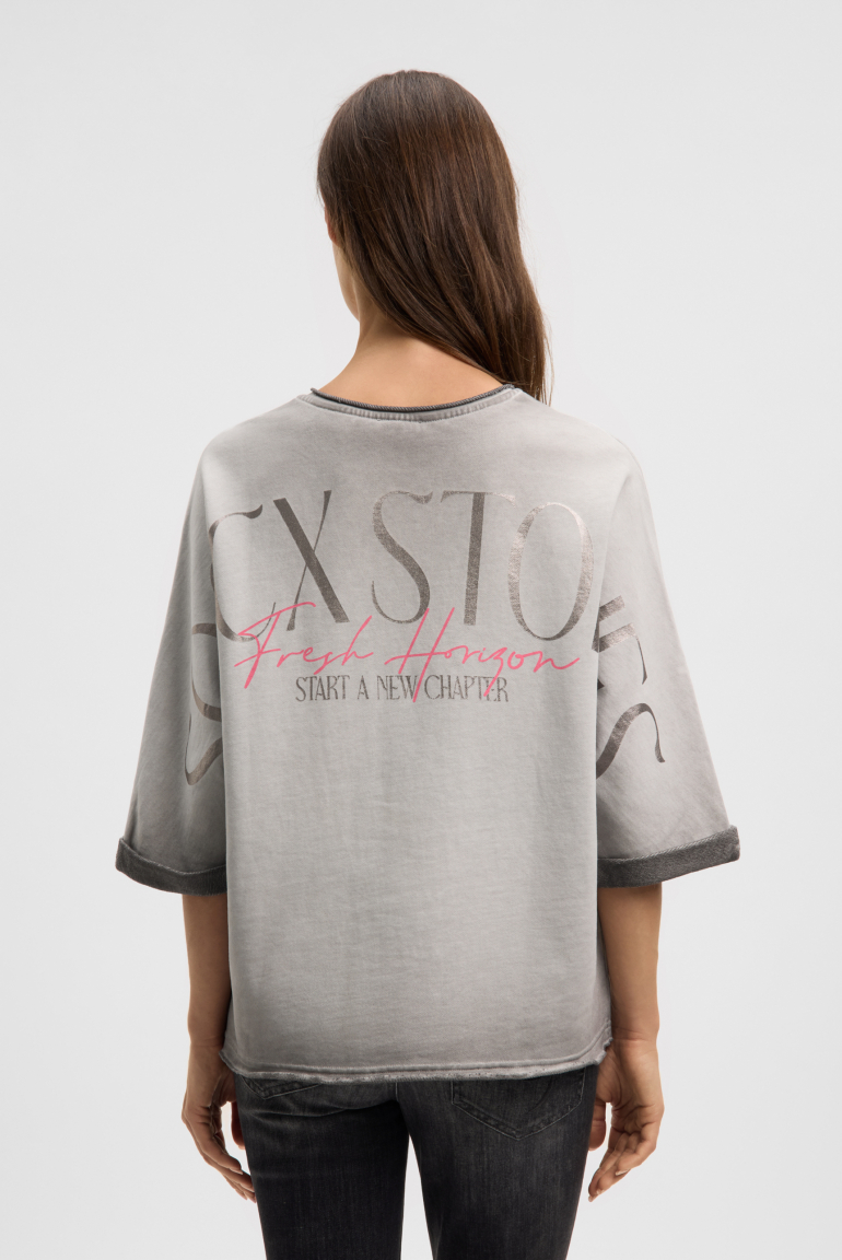 Sweatshirt Oil Dyed mit Kurzarm und Backprint fresh grey