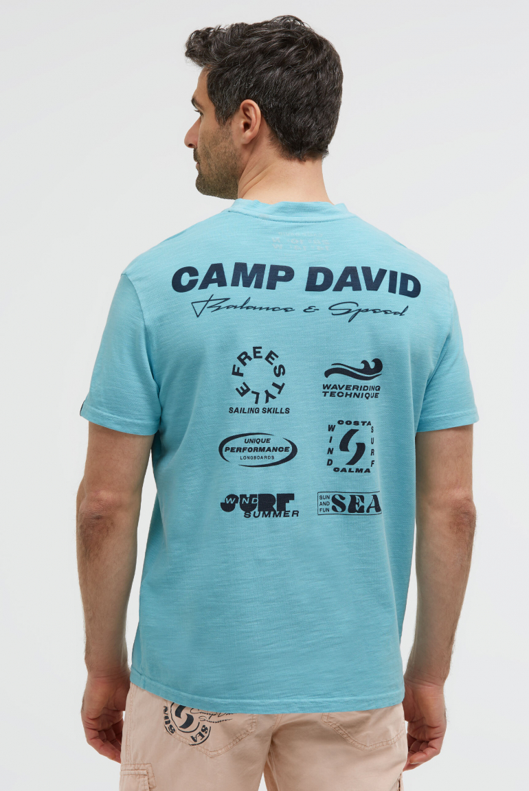 T-Shirt aus Slub-Pikee mit Back-Artwork aqua