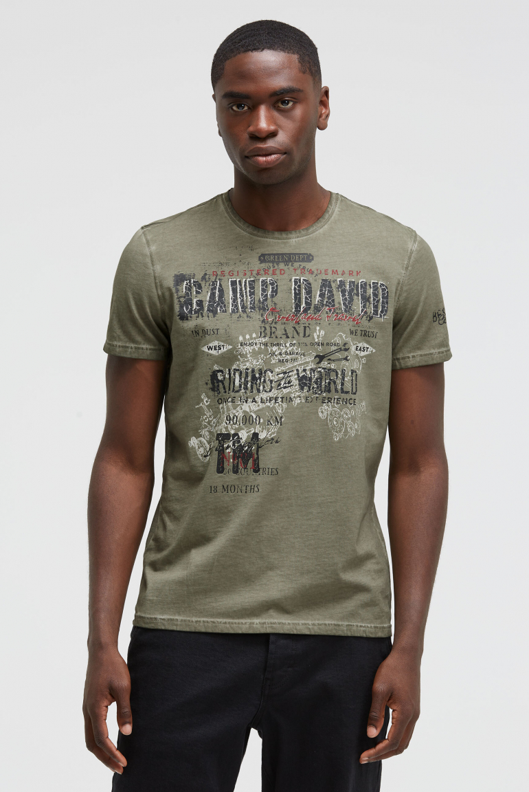 T-Shirt im Used Look mit Crack Prints vintage khaki