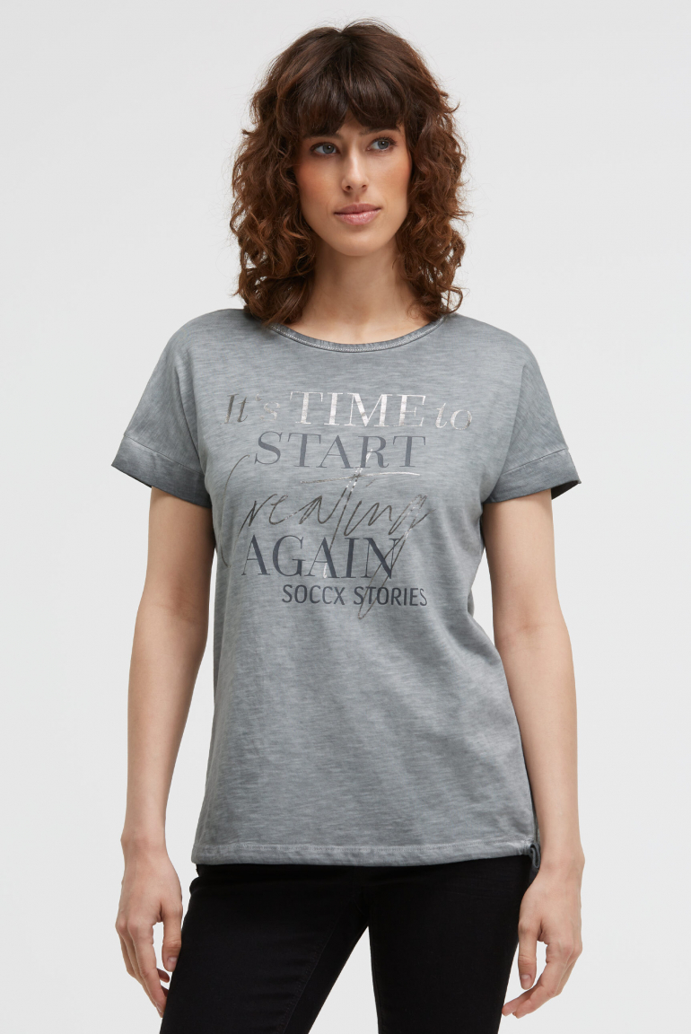 T-Shirt Loose Fit mit Tunnelzugband im Saum lunar grey