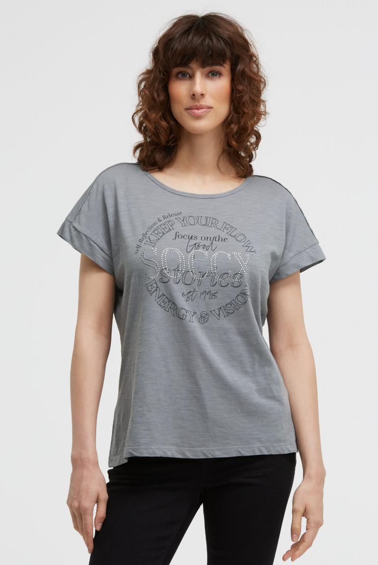 T-Shirt mit Artwork aus Schmucksteinen lunar grey