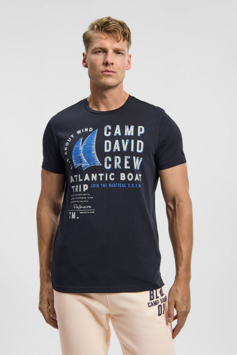 T-Shirt mit Label Print blue navy