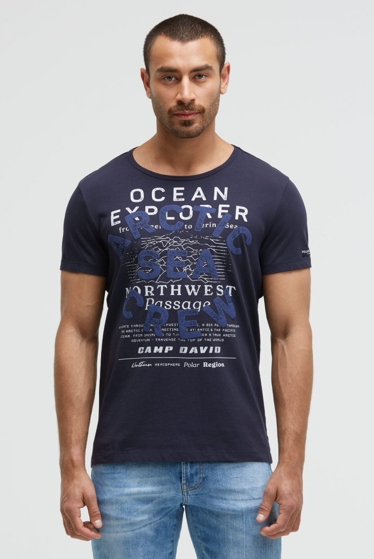 T-Shirt mit Puffprint im Used Look blue navy