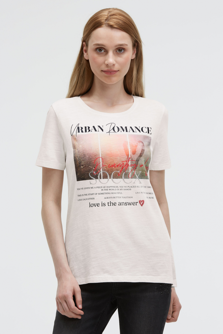 T-Shirt mit Rundhalsausschnitt und Photoprint ivory