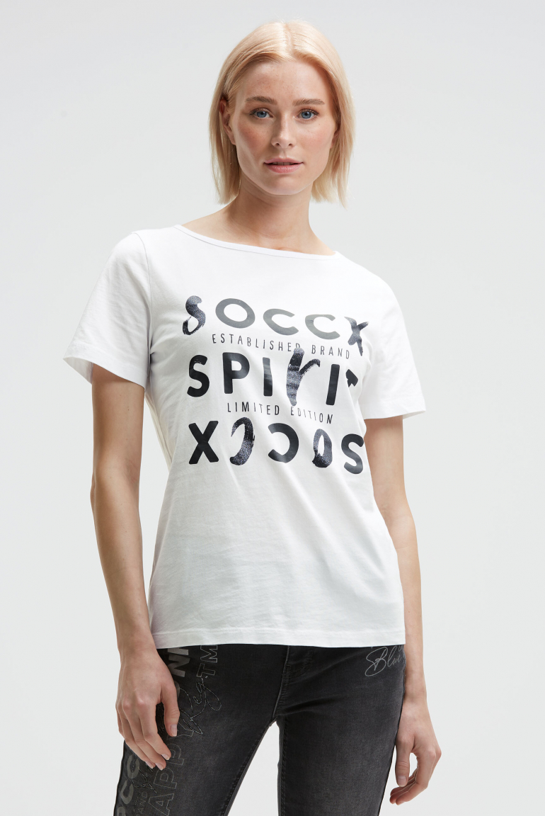 T-Shirt mit U-Boot-Ausschnitt und Artwork opticwhite