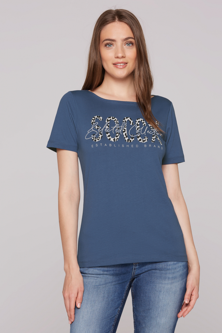 T-Shirt mit U-Boot-Ausschnitt und Logo Print wave blue