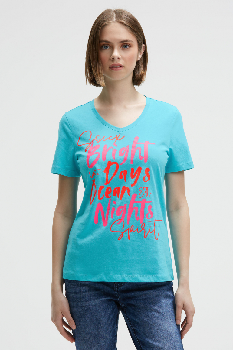 T-Shirt mit V-Ausschnitt und Artwork ocean flash