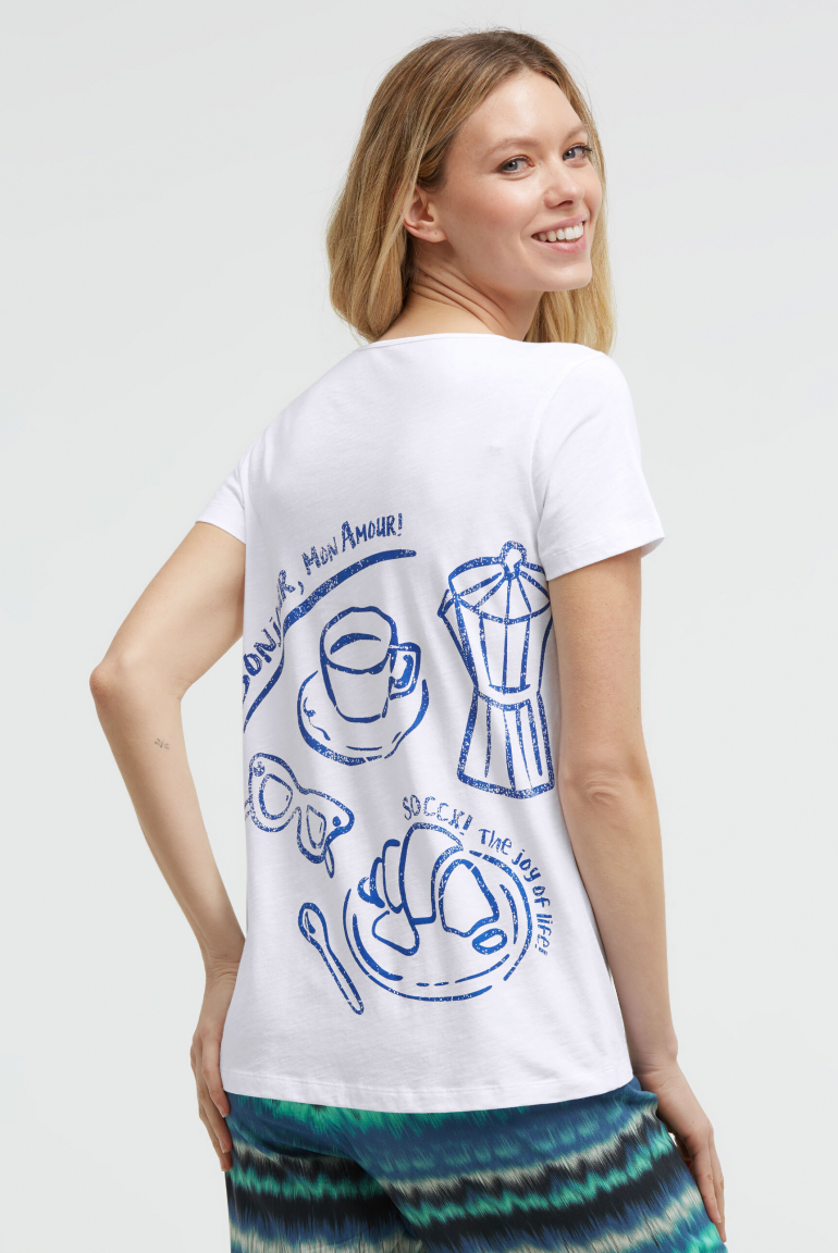 T-Shirt mit V-Cut und Rückenprint opticwhite