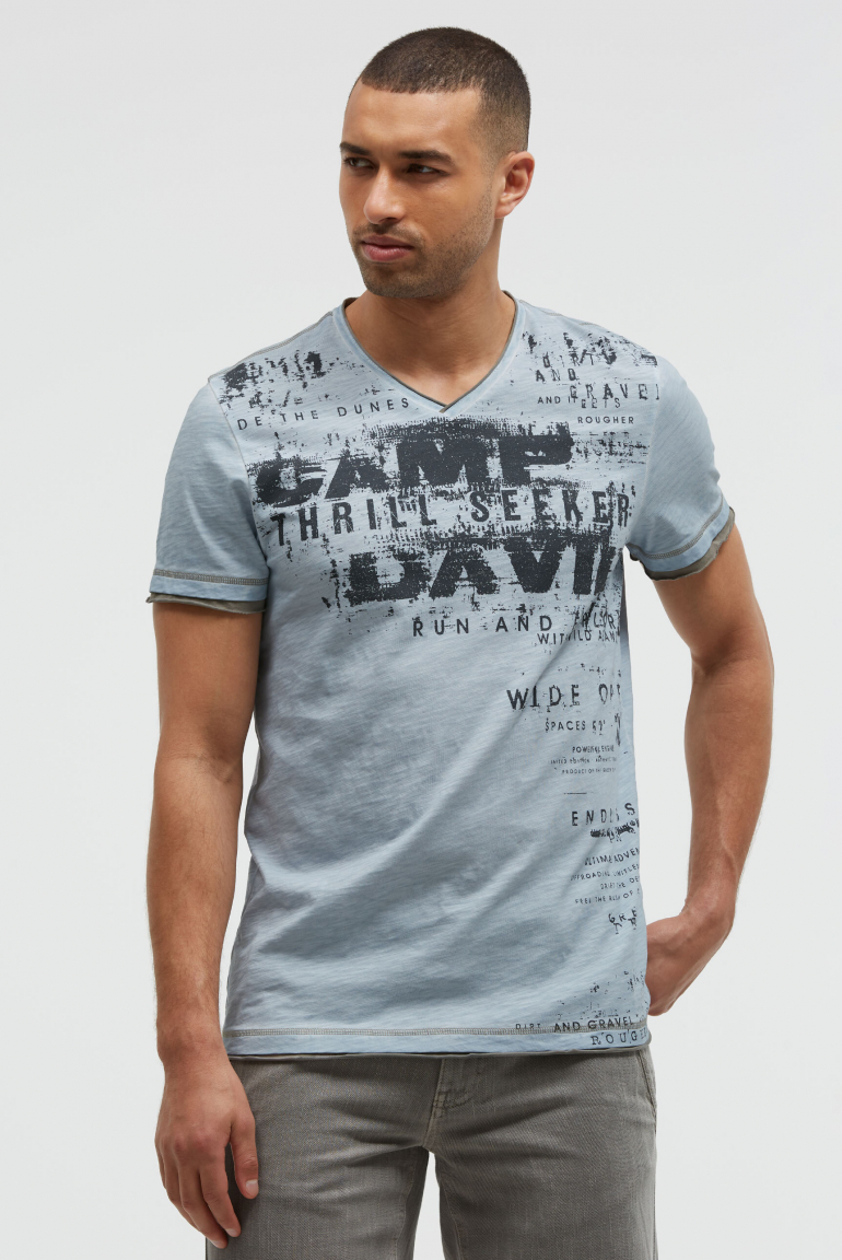 T-Shirt mit V-Neck im Vintage Look silver blue