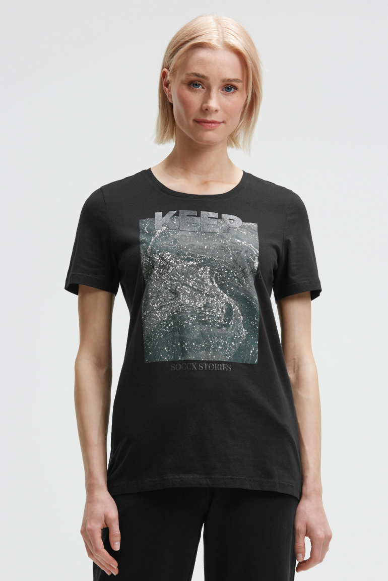 T-Shirt Rundhals mit Glitter Print black