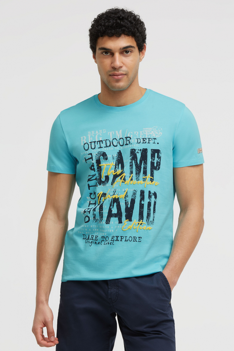 T-Shirt Rundhals mit Logo Prints aqua
