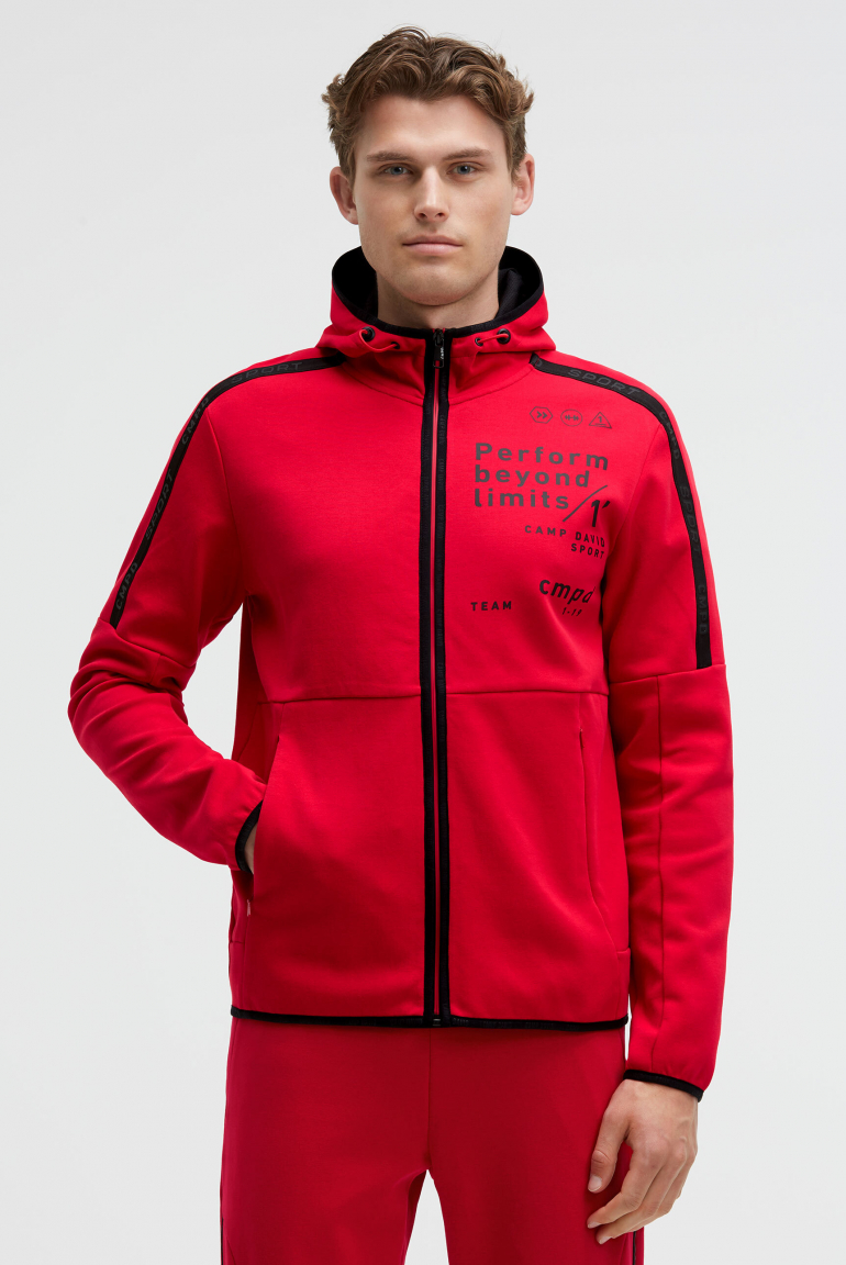 Trainingsjacke aus Interlock mit Kapuze und Artworks bright red