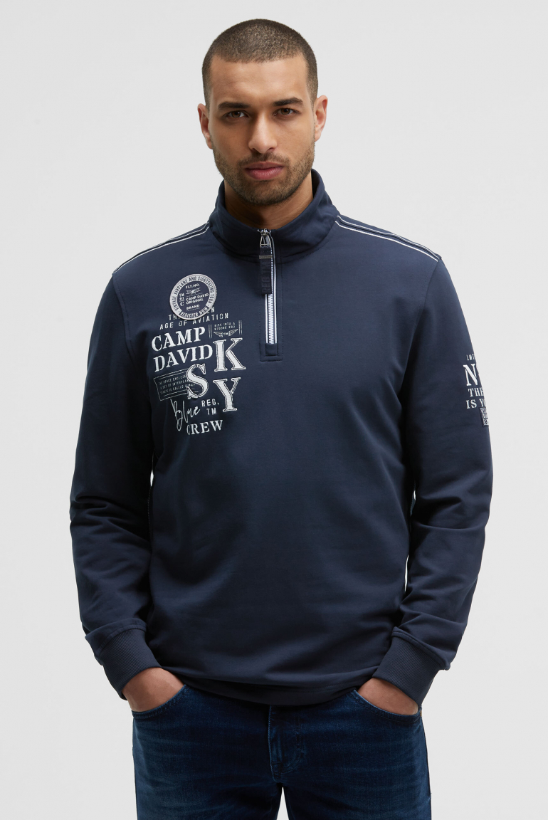 Troyer-Sweatshirt mit Zipper und Artworks blue navy