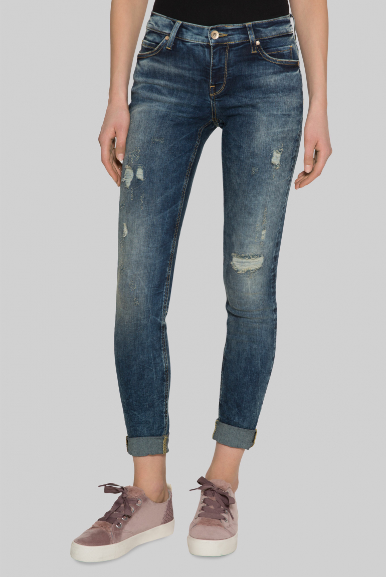Vintage Jeans HE:DI mit Destroy-Effekten Slim Fit old blue destroy