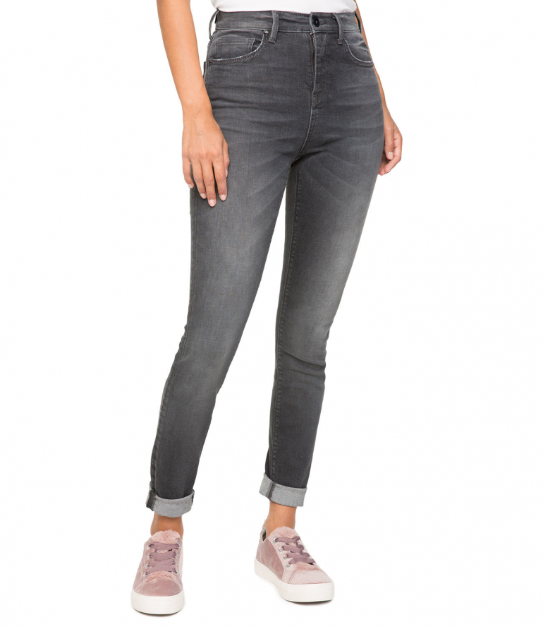 Vintage Jeans mit hohem Bund, Slim Fit grey cut vintage
