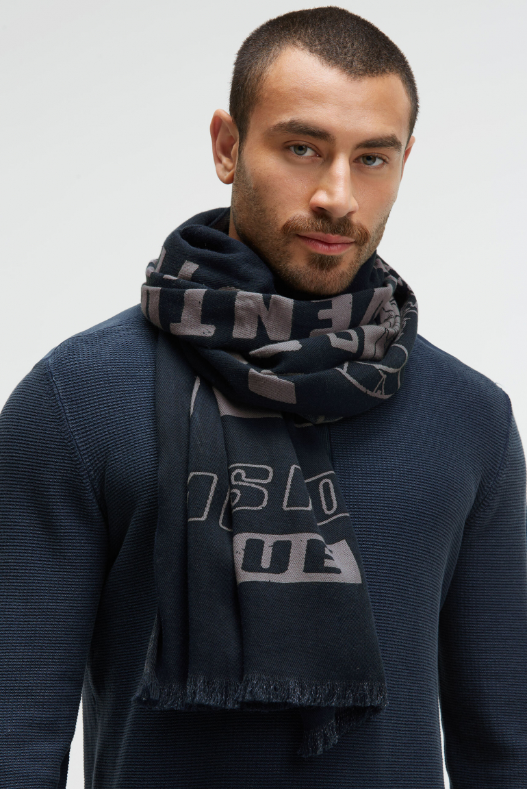 Webschal mit Logo Print und Fransen blue navy