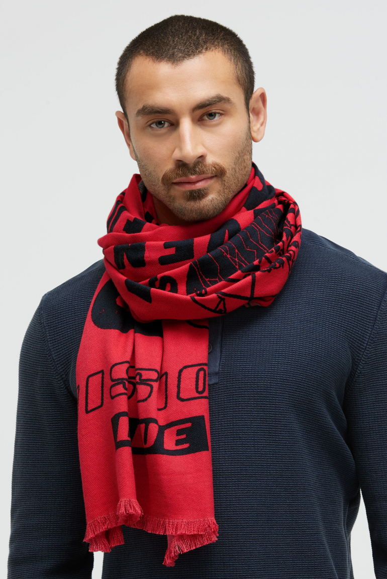 Webschal mit Logo Print und Fransen royal red