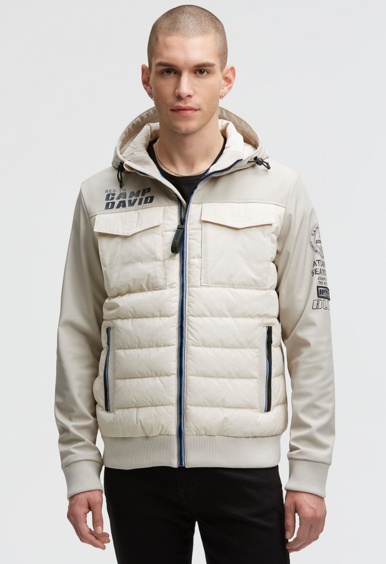 Winter-Blouson im Materialmix mit Rücken-Print light sand