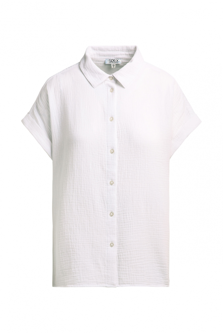Ärmellose Musselin-Bluse mit Rückenprint opticwhite