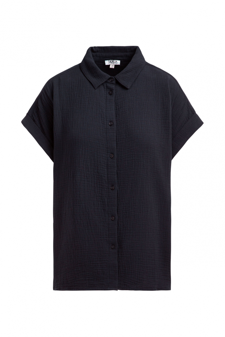 Ärmellose Musselin-Bluse mit Rückenprint blue navy