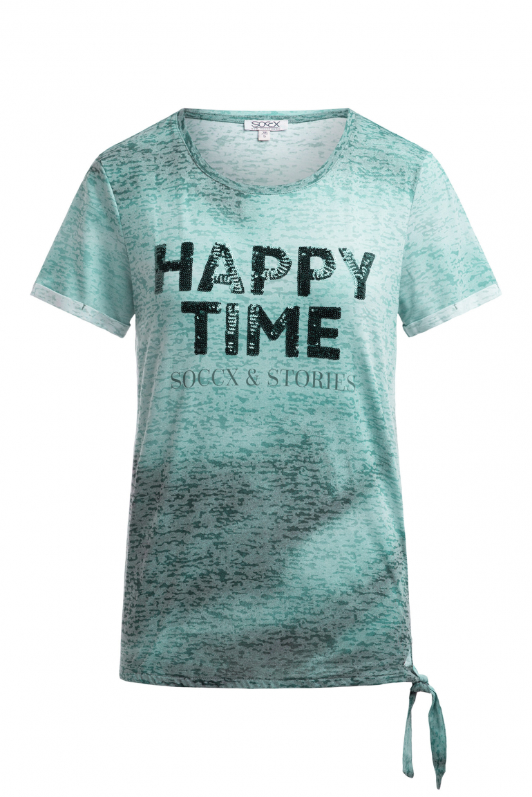 Ausbrenner-Shirt mit Pailletten-Wording topaz