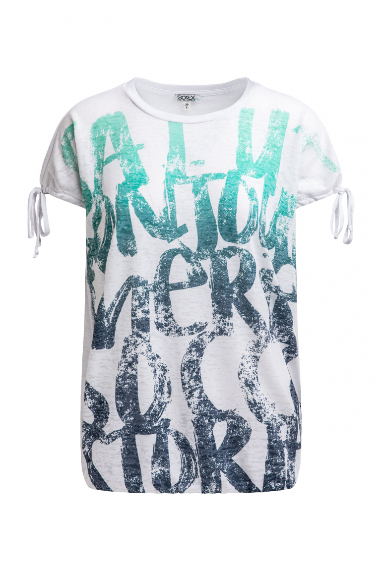 Ausbrenner-Shirt mit Print und Tunnelzugbändern opticwhite