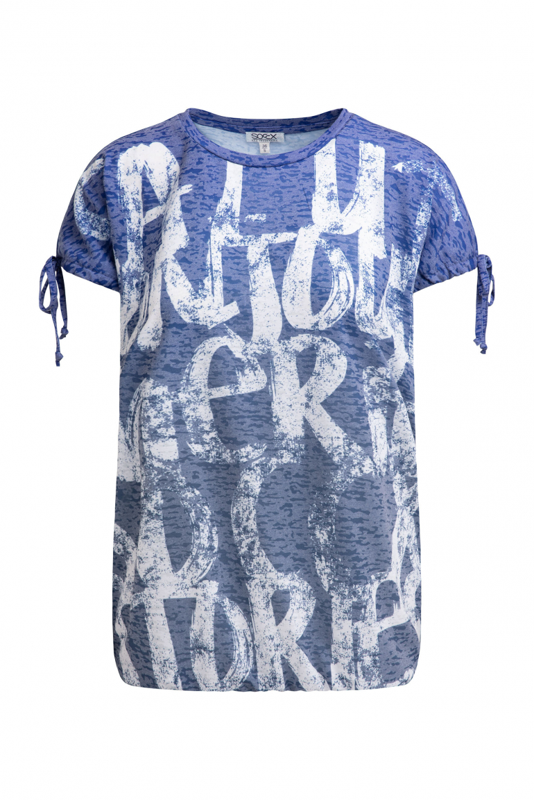 Ausbrenner-Shirt mit Print und Tunnelzugbändern soft azure