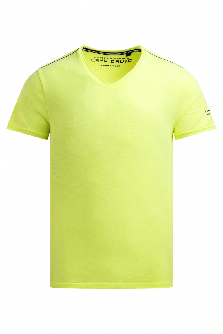 Basic T-Shirt mit V-Neck und Print neon lime