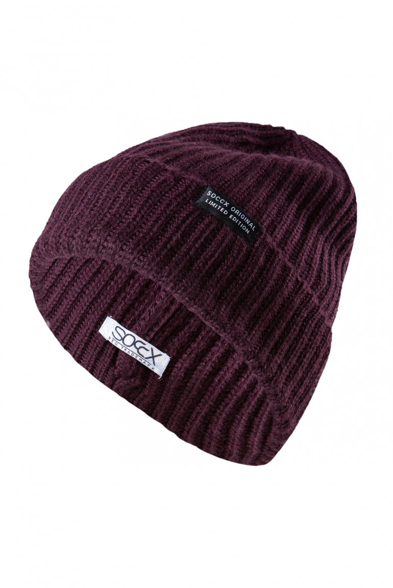 Beanie mit Rippstrickmuster night plum