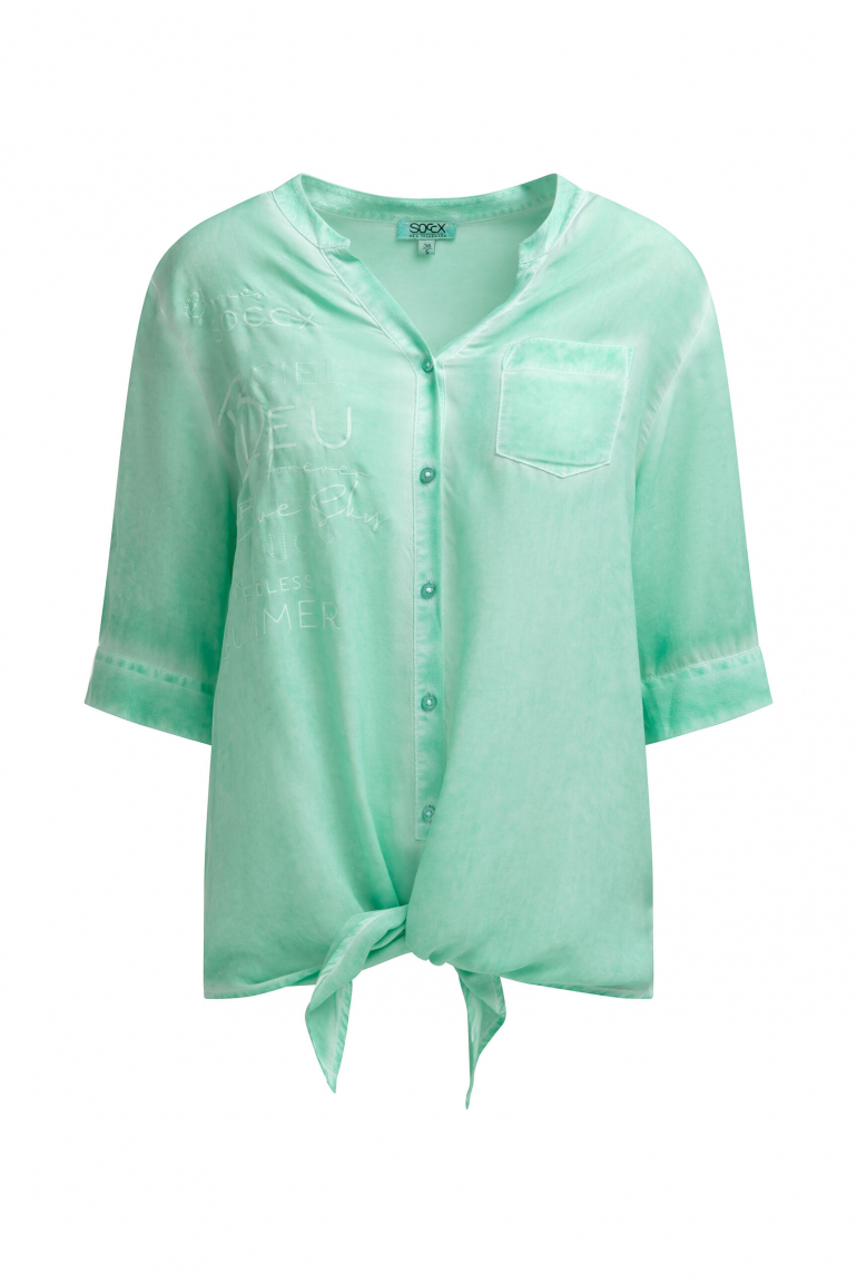 Bluse Kurzarm mit Knotensaum und Print french mint
