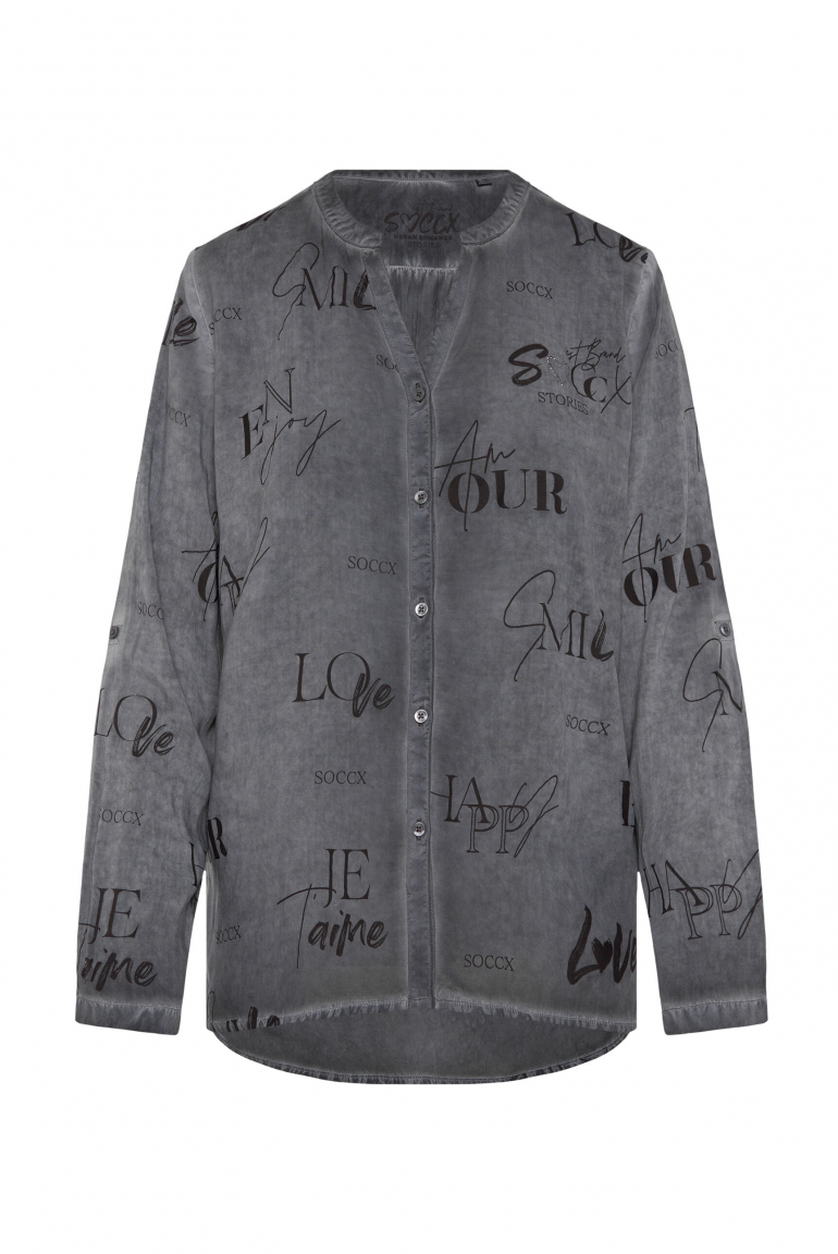 Bluse mit All Over Print smart grey
