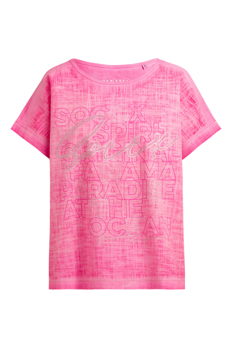 Blusenshirt im Stoffmix mit Artwork neon magenta