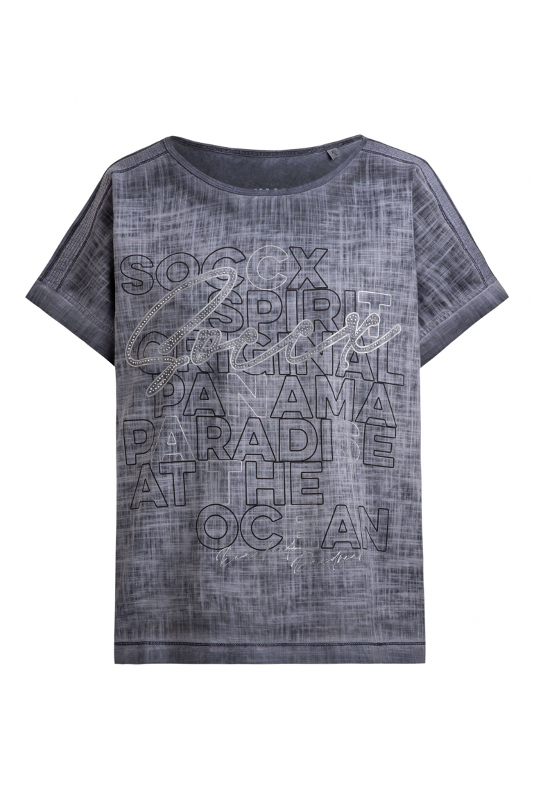 Blusenshirt im Stoffmix mit Artwork blue navy