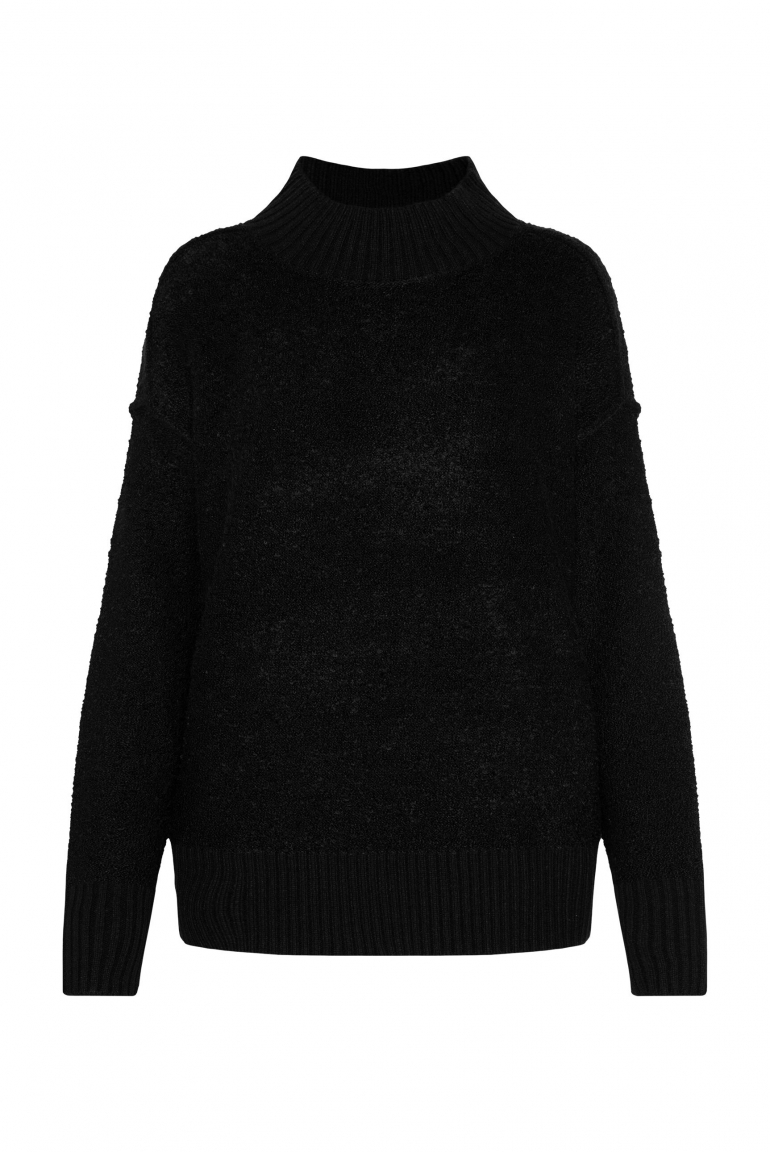 Bouclé-Pullover mit Stehkragen black