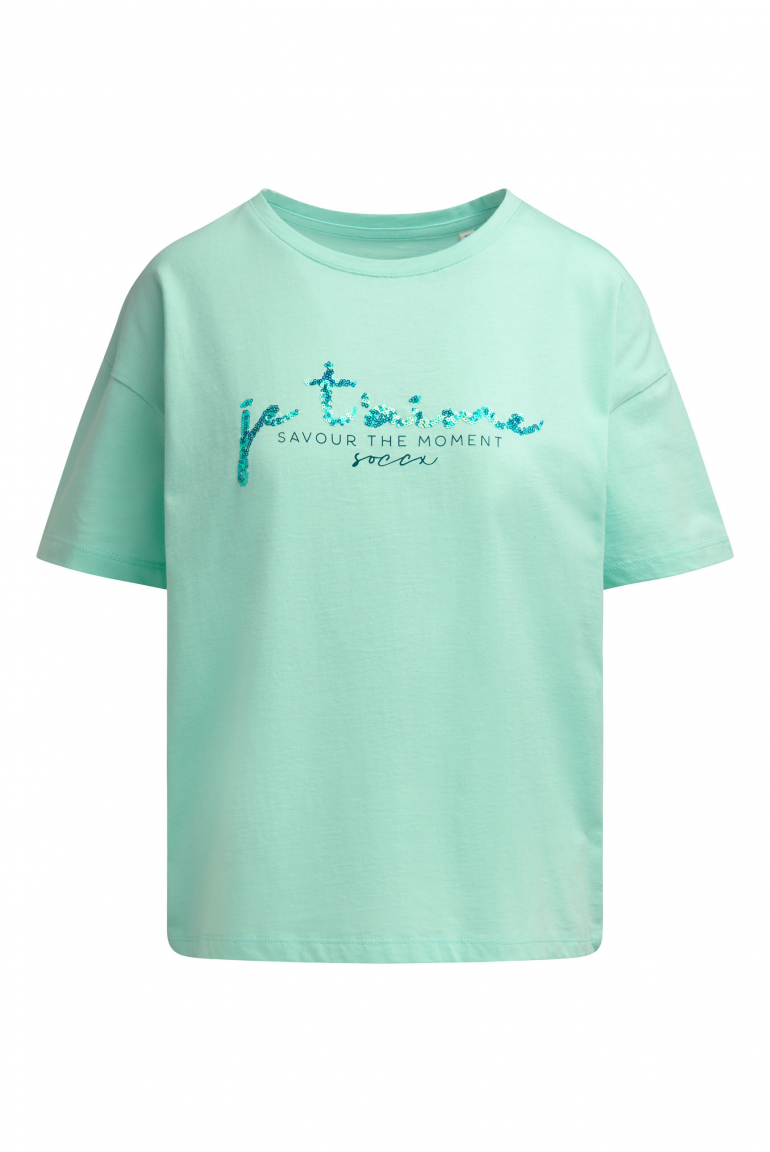 Boxy T-Shirt mit Pailletten-Artwork french mint