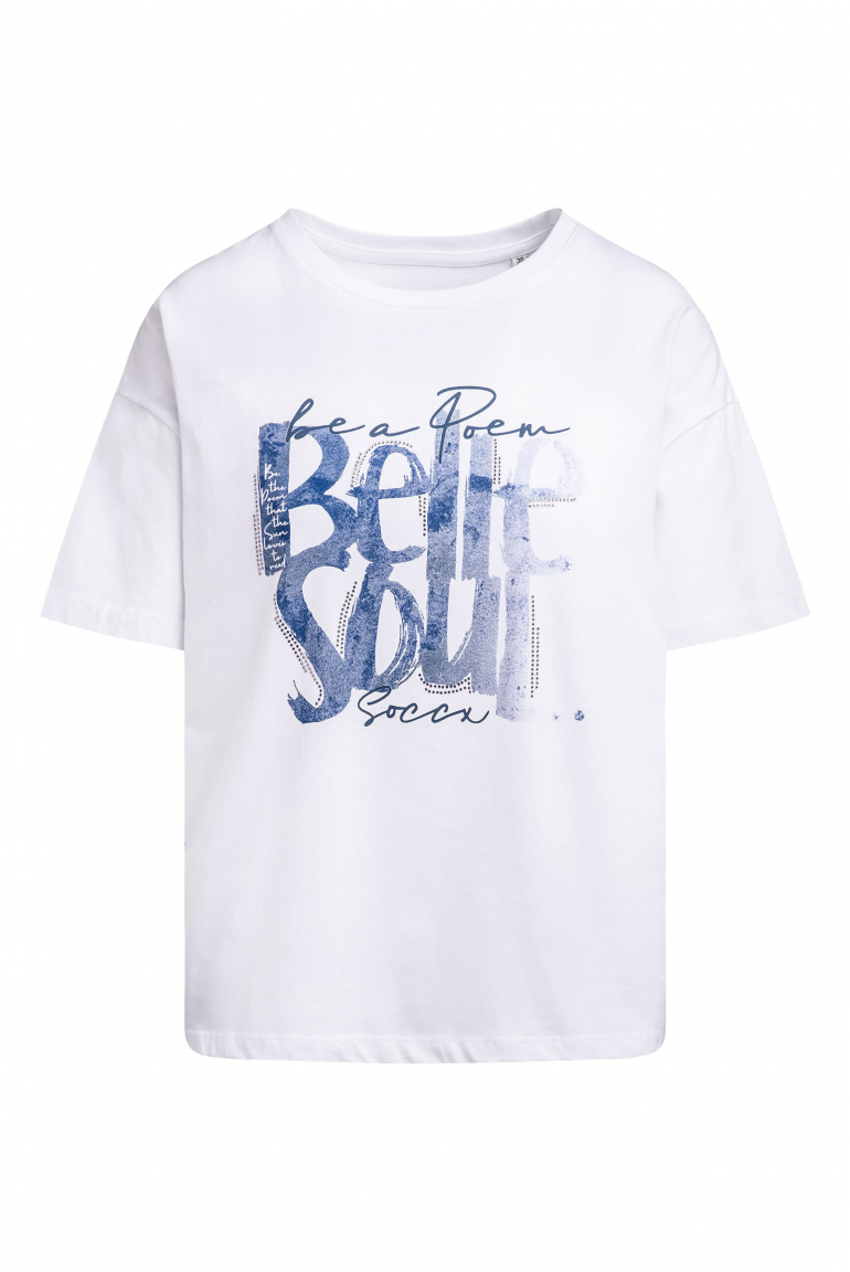 Boxy T-Shirt mit Print und Schmucksteinen opticwhite