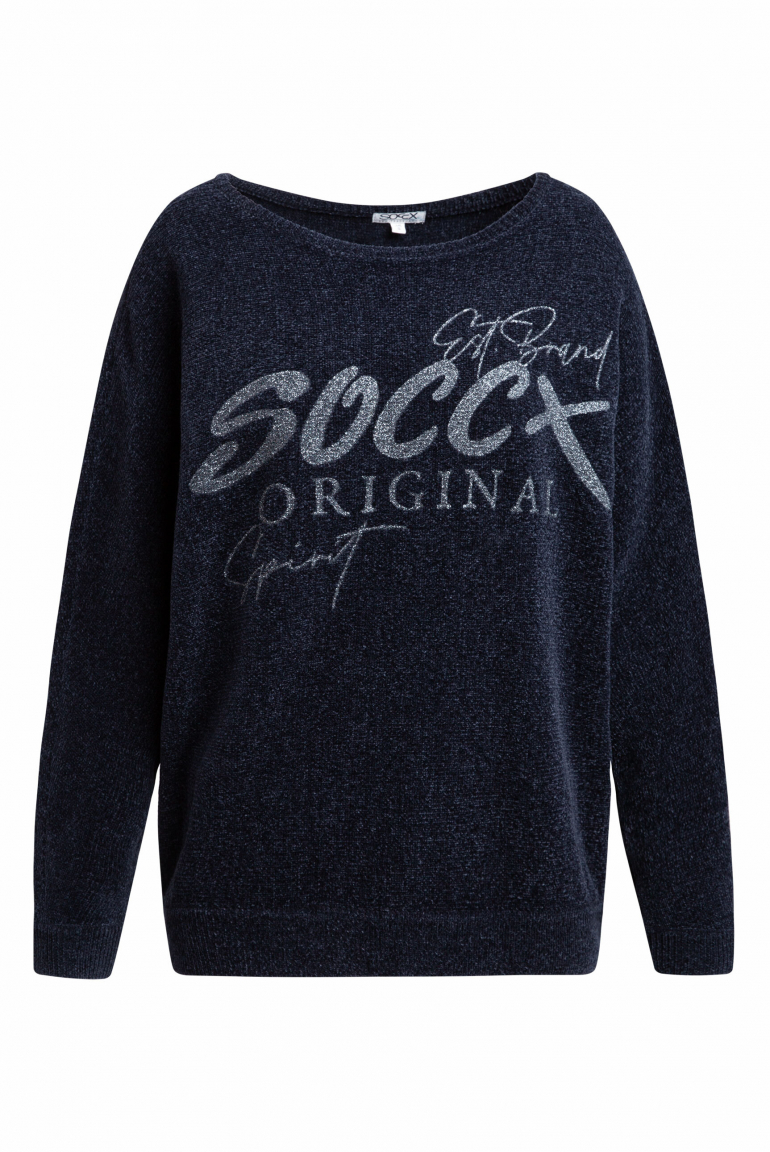 Chenille-Pullover mit Glitter Print blue navy